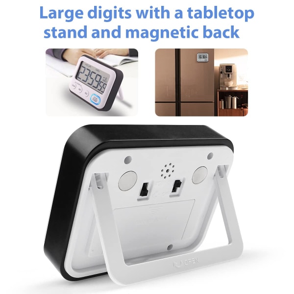 Kök Timer Alarmklocka Multifunktionell Digital Matlagningstimer med Stor LCD-skärm Magnetisk Stoppur Timer med Klocka, Alarmklocka, Magnet Svart