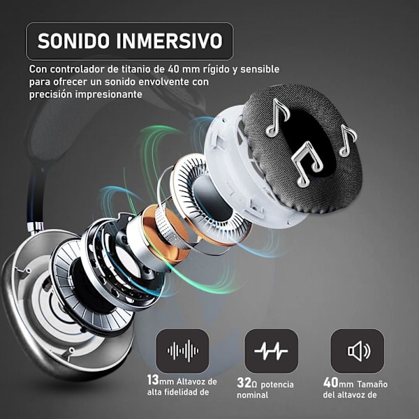 Trådløse Bluetooth-hodetelefoner, justerbart hodebånd, HiFi-stereolyd, innebygd mikrofon, Bluetooth 5.0, lang spilletid (svart)