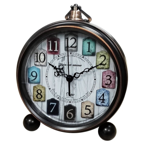 5 tums klassisk retro väckarklocka, icke tickande tyst metall vintage antik bordshylla kvarts klocka, batteridriven (flerfärgad)