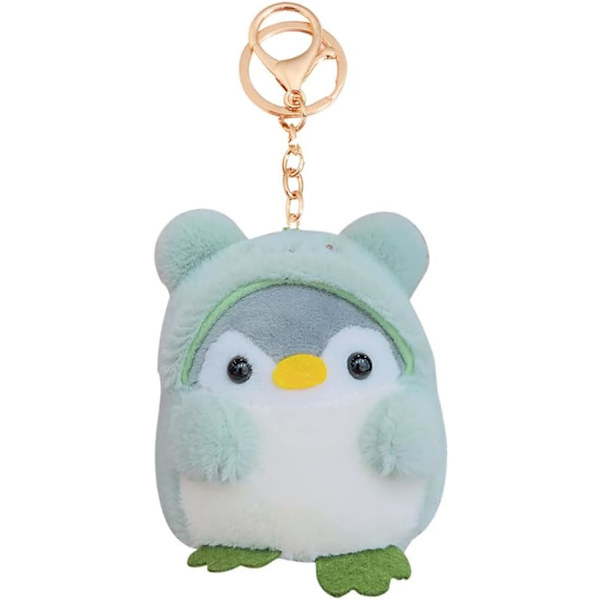 Super söt Kawaii klädd i kläder Cosplay mjuk plysch pingvin nyckelring pojkar flickor hänge metall nyckelring nyckelring, grön