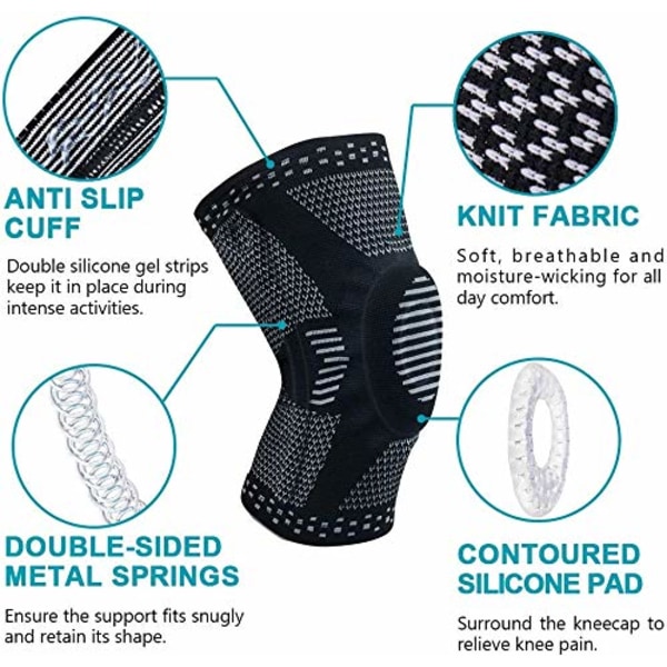 Ultra ergonomisk tri-vävd neopren vadderad knäkompressionsstödhylsa ledvärk artrit tendinit, bursit, knäbesvär (svart, M)