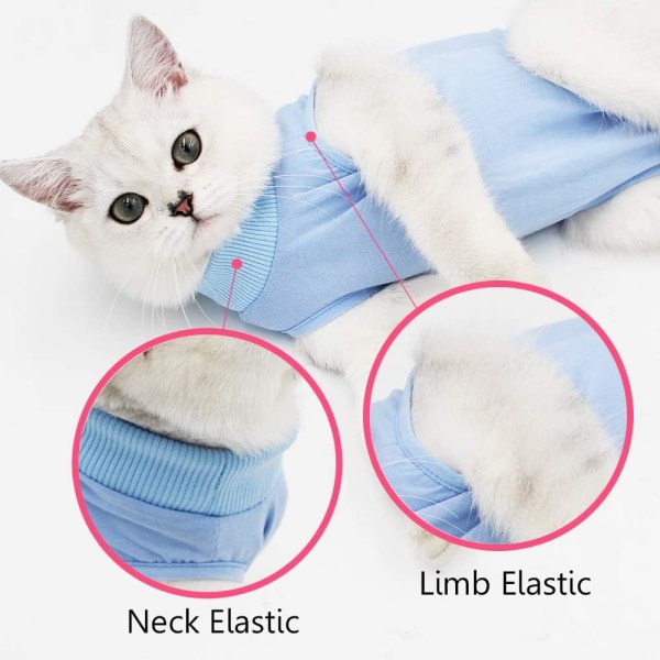 Cat Professional palautuspuku vatsahaavoille tai ihosairauksille, E-kaulus vaihtoehto kissoille leikkauksen jälkeen, kissan lääketieteellinen liivi (sininen L) L