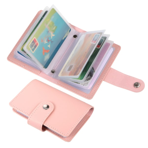 Kreditkortshållare i läder Mjuk PU-läderplånbok Svart Basic Korthållare Visitkortshållare Smal Lätt Kreditkortsplånbok 26Fack (Rosa) Pink