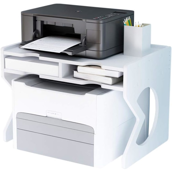 Printer Desktop Stativ, Skrivebordsarrangør Hvid med Opbevaring Kontorartikler Printer med Justerbare Fødder (18,5”x12,4”) 18.5x12.4x13