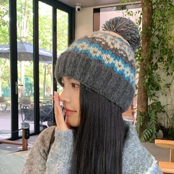 Strikket Beanie-lue for Kvinner Trendy Varm Strikket Lue Høst Vinter Fuzzy Kaldt Værs Beanies Utendørs Dame Skallelue, Grå
