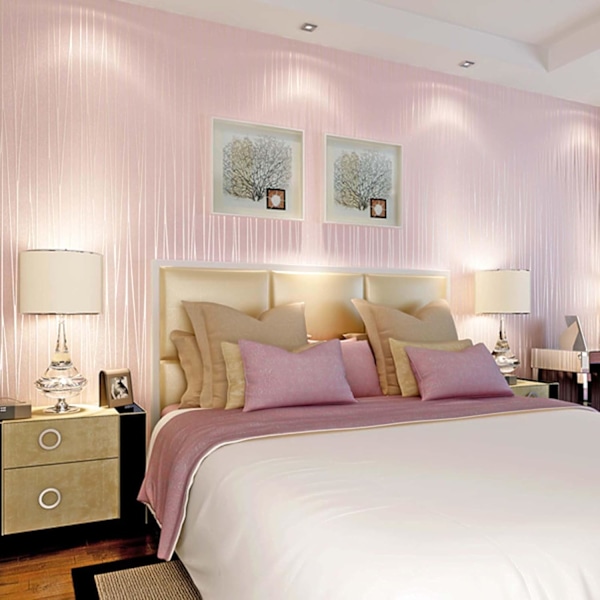 Moderne minimalistisk non-woven, 3D tapet rulle glitter metallisk stribe tekstureret flokstribet tapet (blå 53X1000cm)，Pink