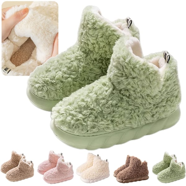 Winter Soft Warm Bootie Fluffy Plush Slip-On Booty Slipper, Women's Lovely Fleece Booties with Rubber Sole 35-36