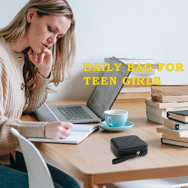 Hygiejnebind Opbevaringspose, Bærbar Makeup Taske, Feminine Menstruationsbind Tampon Organizer, Første Periode Kit Tasker til Teenagere Piger Kvinder Damer Sort
