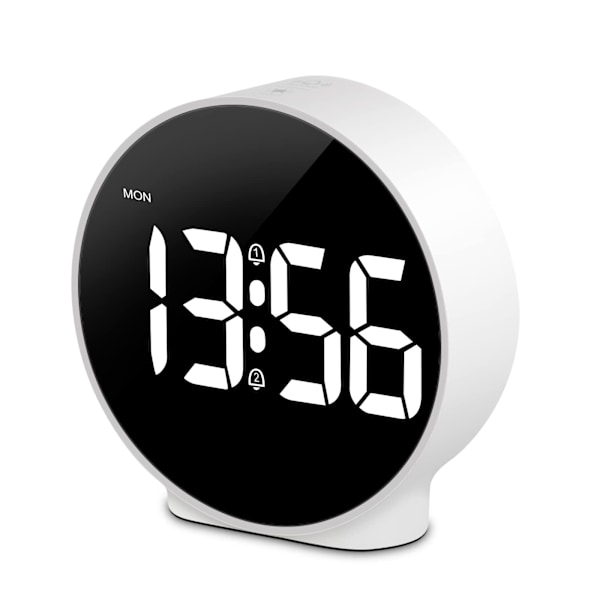 LED Digital Vækkeur Bordur med Snooze Funktion, Justerbar Lysstyrke 12/24H Dobbelt Alarm Ugedag Visning Elektrisk/Batteridrevet (Energibesparende Tilstand Efter 8s)