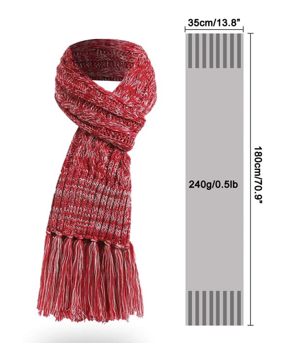 Dam vintermössa set, bobble mössa, pekskärmshandskar och halsduk med fransar red