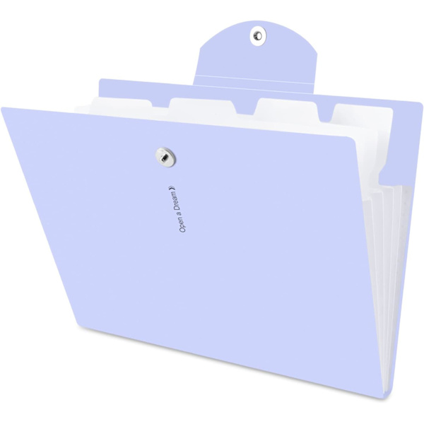 Expanderbar mapp, filorganisatör A4-brevpappersfickor Dragspelsdokumentväska Organizer Plånböcker Filer Mappar med spännesstängning, 5 fickor Purple