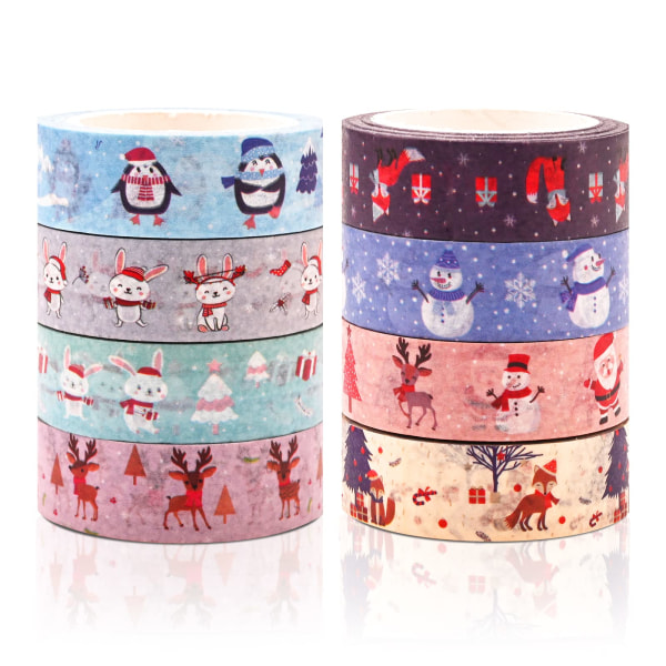 16 ruller søde Washi Tape Sæt Dyr Washi Tape Juledyr Serie Washi Tape Kanin Ræv Elg Julemand Pingvin Snemand Farverigt mønster DIY