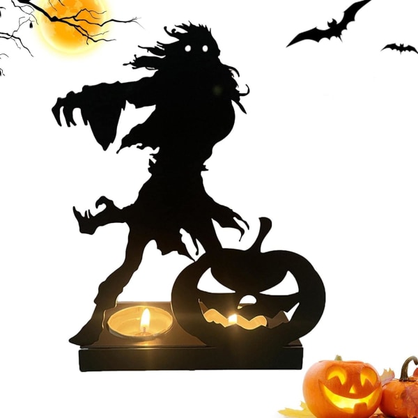 Halloween kynttilänjalka, haamukynttilänjalat - koristeelliset kynttilänjalat kurpitsalla, lyhtyllä, pääkallolla Halloween-kotikylpyläjuhliin
