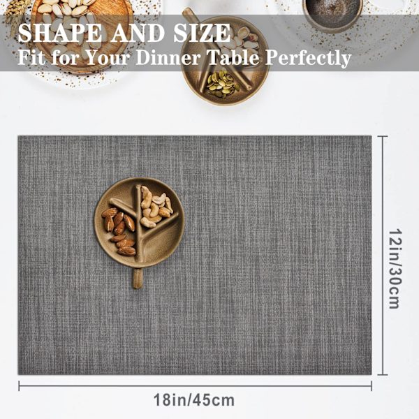Sett med 6 plassmatter, vevde plassmatter, vaskbare og holdbare plassmatter grey