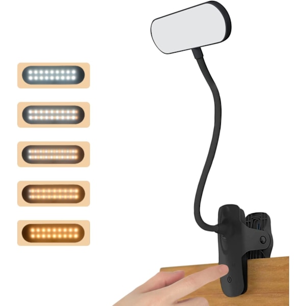 Langaton LED-pöytävalaisin, kosketusohjattu yöpöytävalaisin 5 väriä ja 5 himmennettävää himmennettävää 360° joustava kaula LED-lamppu, musta Black