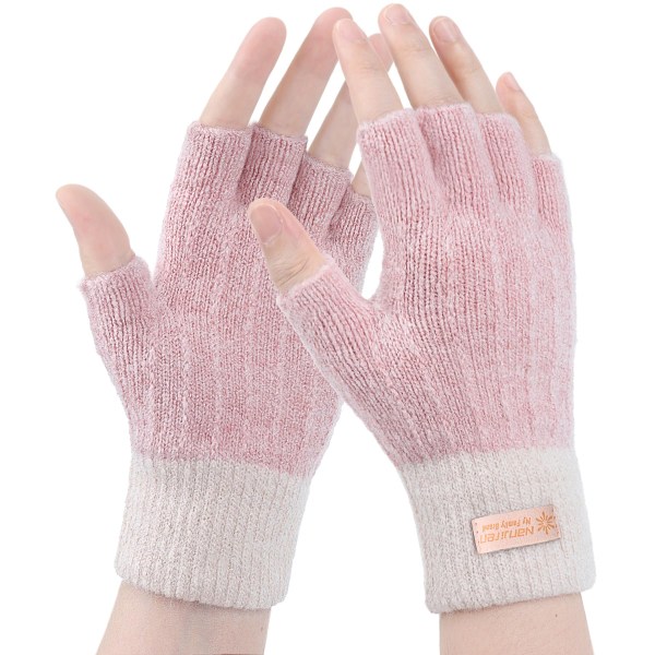 Sormettomat käsineet naisille - Talvi thermal Lämpimät Pehmeät Neulotut Puolisormet Rukkaset naisille Ajotyössä Kirjoittaminen pink,beige