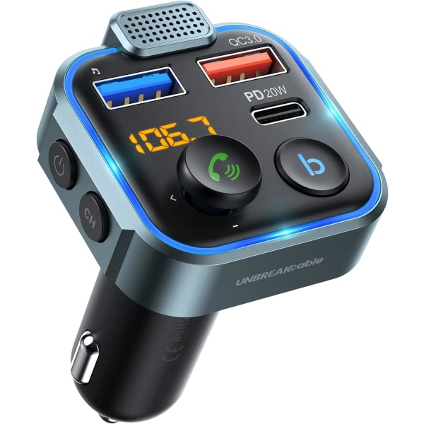 Bluetooth FM-sender til bil, trådløs Bluetooth med 2 USB-porte, bilsæt med håndfri opkald, basmusikafspiller understøtter USB-drev