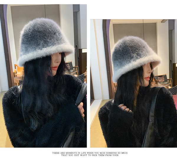 Dame Vinterhat Blød Kunstig Pels Fluffy Fiskerhat Bred Skygge Pelshat Vinter Varm Hat til Piger grey