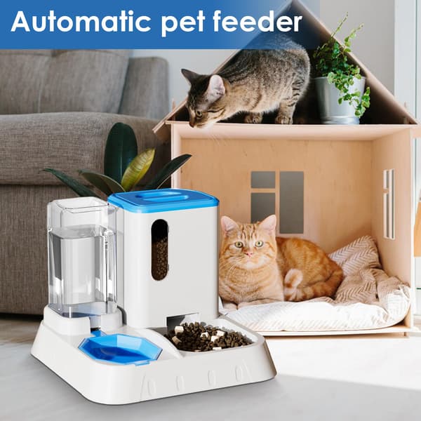 Automatiske kattefoderautomater, Automatiske kattefoderautomater, Transparent automatisk mad- og vanddispenser, Foderforsyninger med stor kapacitet og skridsikker bund (Blå)