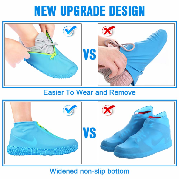 Vanntette skotrekk, gjenbrukbart skotrekk i silikon Sklisikkert Slitesterk glidelås Elastisk regntrekkbeskyttelse for menn, kvinner (33-38) Blue M