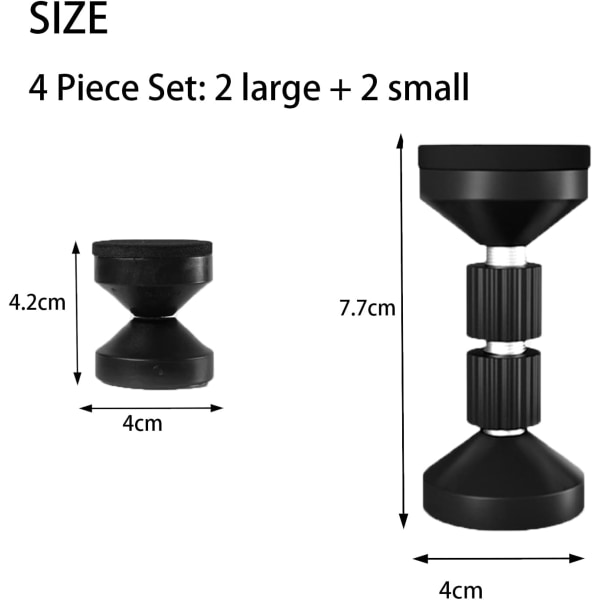 4 stk justerbart gjengestang seng ramme anti-shake verktøy, svart justerbar hodegavl stabilisatorer for gjengestang seng ramme, justerbar 4,2-4,7 cm og 7,7-9 cm