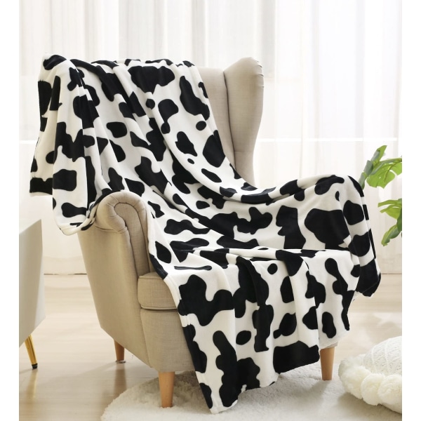Flanell Fleece Täcke Ko- print för soffa Soffa Sovrumsstol Lätt print Varm Mjuk filt Plysch Throws för säng 130 x 150 cm