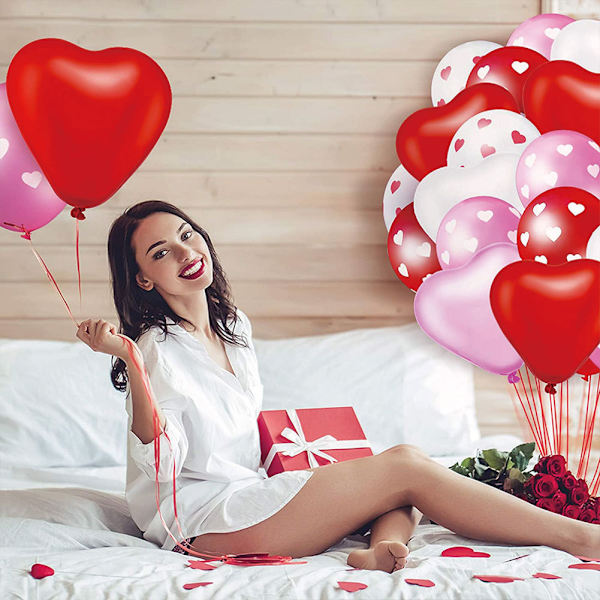 90 Pakke Hjerte Ballon Dekorationer Kit 6 Stil Hjerte Form Latex Balloner Hjerte Trykte Valentins Balloner