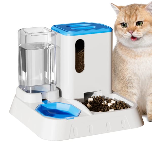 Automatiske kattefoderautomater, Automatiske kattefoderautomater, Transparent automatisk mad- og vanddispenser, Foderforsyninger med stor kapacitet og skridsikker bund (Blå)