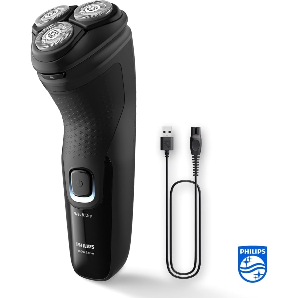 Elektrisk barbermaskin – våt og tørr elektrisk barbermaskin for menn i dyp svart, pop-up skjeggtrimmer, ergonomisk barbermaskin for menn