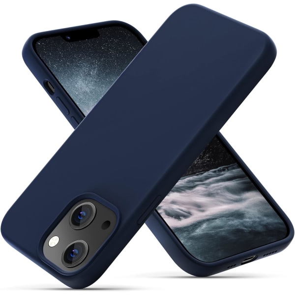 Silikonetui designet til iPhone 13 etui, ultratyndt stødsikkert beskyttende flydende silikone etui med mikrofiberfor, 6,1 tommer, marineblå Navy blue