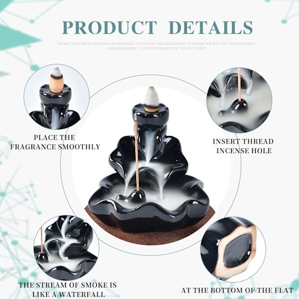 Tilbagevendende røgelsebrænder røgelseholder med 80 stk. Tilbagevendende røgelsekegler, hjem keramisk røgelsespindeholder