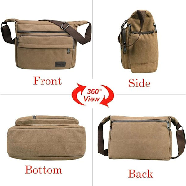 Vanntett Messenger Skulder Bag, Multi Lommer Canvas Crossbody Bag for Menn, for Utendørs Fiske Camping Fotturer Reise Arbeid Daglig Bruk (Coffee) coffee
