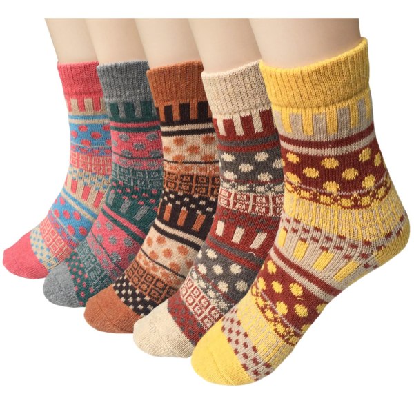 5 par termostrømper til kvinder Vinteruldsokker, Dameåndbar bløde tykke sokker Farverige damesokker Kvalitetsjulegaver til kvinder
