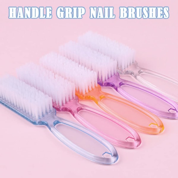 5 st Handtag Grip Nagelborstar Nail Arts Dust Cleaner Brush Färgglad Långt skaft Nagelrengöringsborstar Manikyrborste för tår och naglar