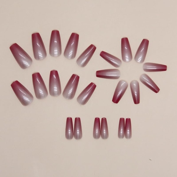 24 stk Lange Kistefalske Negler Aurora Rosa Falske Ombre Negler Speil Stick på Negler Metalliske Trykk på Negler Avtakbare Lim-på Negler Full Dekning