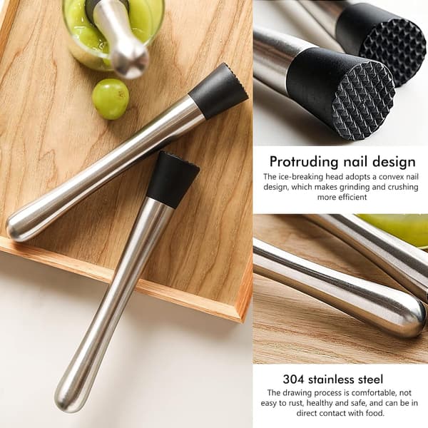 Cocktail Muddler i rustfritt stål 21cm Mojito Masher med rillet nylonhode Bar Stick Fruit Mixer
