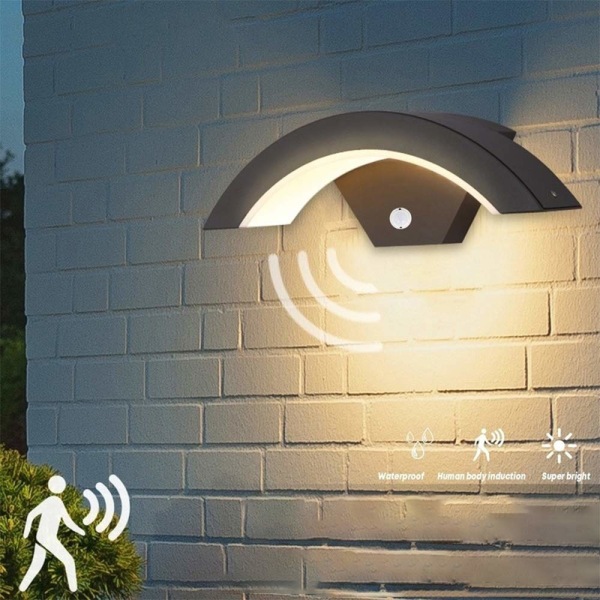 24W Udendørs LED Væglampe Bevægelsessensor Ip65-U Formet Design Vandtæt Væglampe til Villa/Veranda/Gangsti/Have/Balkon