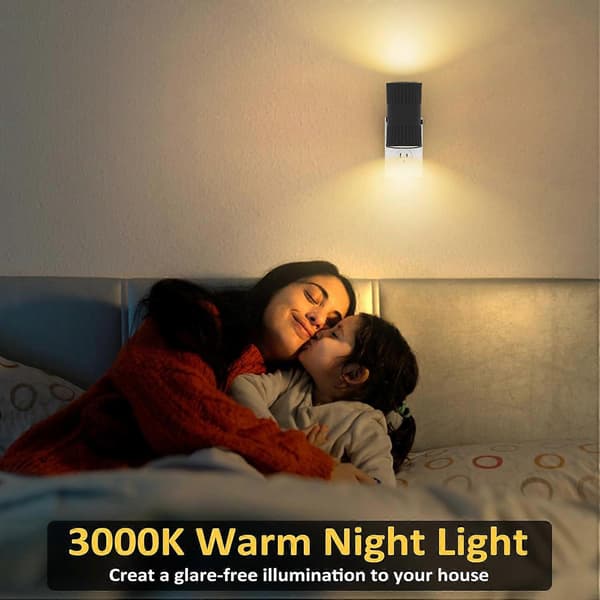 Veggmontert nattlampe, 90° rotasjon, med skumringssensor, 0-100 lumen dimbar