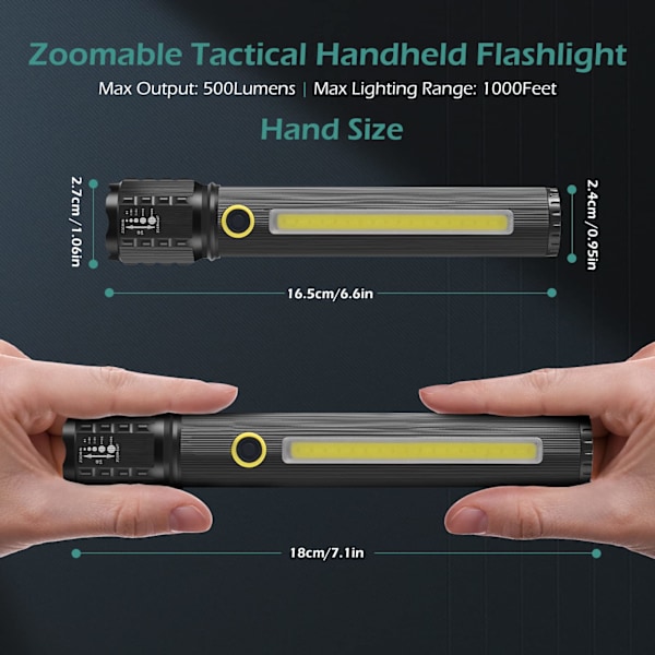 LED-ficklampa uppladdningsbar, GeeRic 2PCS Professionell ficklampa USB Super Bright Zoomable Mini ficklampa IP67 Vattentät 3 lägen Bärbar ficklampa