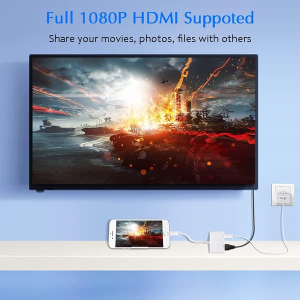 Lightning til HDMI Adapter 【Apple MFi Certificeret】, iPhone HDMI Adapter 1080P HD Digital AV Adapter HDMI Kabel Konverter til iPhone til TV iPad Synkroniser Skærm
