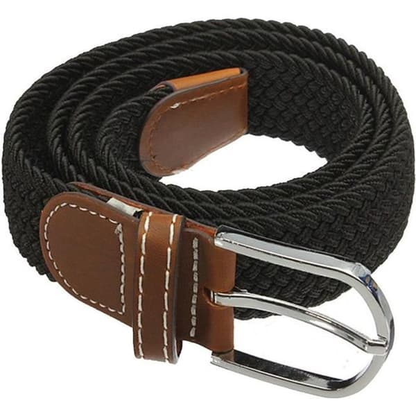 Bælte - Unisex - Sort - Flettet læder - Elastisk - Længde 105 cm (kan strækkes til 125 cm)