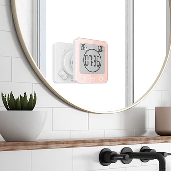 Badrum Dusch Klocka, LCD Digital Alarm, Termometer Hygrometer, Nedräkningstimer (Röd) Pink