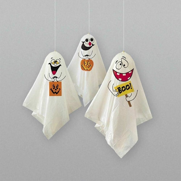 5 sett (3 små spøkelser som et sett) Dørdekorasjon Spøkelsesanheng Hemsøkt ornament Skummel spøkelse Halloween hengende dekorasjon Spøkelsesposer
