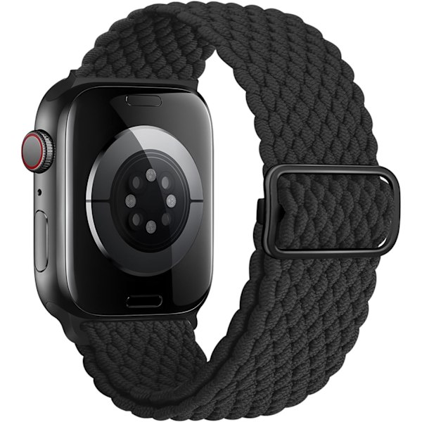 Stretchig Solo Loop kompatibel med Apple Watch-armband för kvinnor och män, sport elastiskt andningsbart nylon flätat armband - svart 42/44/45/49MM