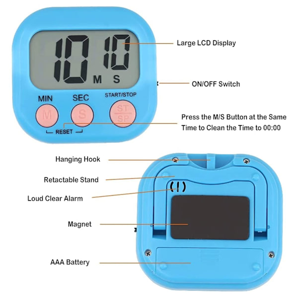 4 farver digital køkken timer, digital magnetisk stopur timer med magnet, stående lille børns time timer, minut nedtælling kortvarig alarm