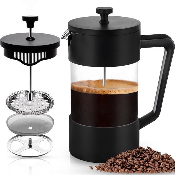 Fransk press kaffebryggare, 1000 ml glas kaffepress, halkfritt mjukt handtag, för te- och kaffebryggare, hemresor camping