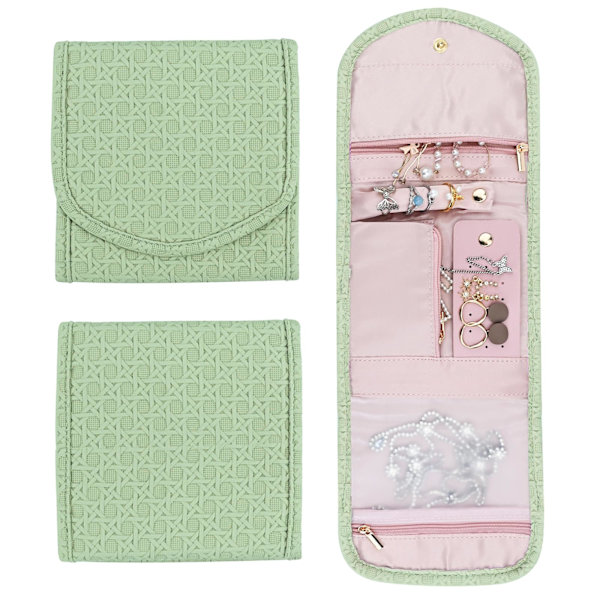 Rejse Smykkearrangør Rulle Smykke Etui Armbånd Ring Ørering Opbevaringsarrangør Rejse Smykkepung (Grøn) Green