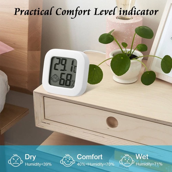 Mini LCD termometer, digitalt termometer innendørs, hygrometer innendørs, termometer hygrometer, trådløst, fuktighetsmåler for babyrom, stue