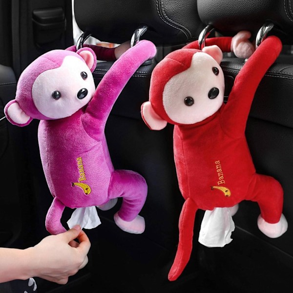 Luovu Leather Monkey -kudoslaatikko auton tarvikkeet kudosjakaja riippuva auton tuolin selkänojan paperin ulosottolaatikko sarjakuva söpö, sininen
