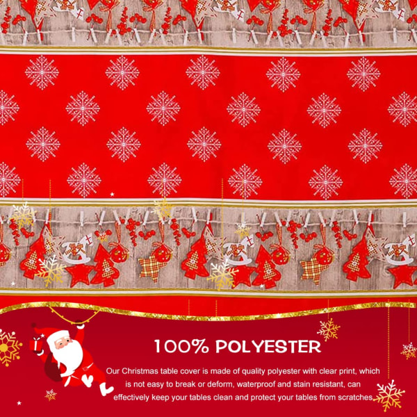 Julebordsdug, rød juledug Rektangulært Festbordsdæksel Spisebordsduge 180 x 144 cm Lang, Stor Vaskbar
